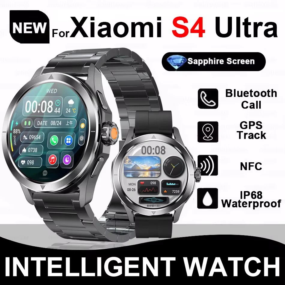 Novo Smartwatch Xiaomi S4 Ultra Masculino com Tela AMOLED, Compatível com Esportes ao Ar Livre, NFC, GPS, Bússola, Monitoramento Cardíaco, Resistente à Água, Bluetooth e Chamadas.