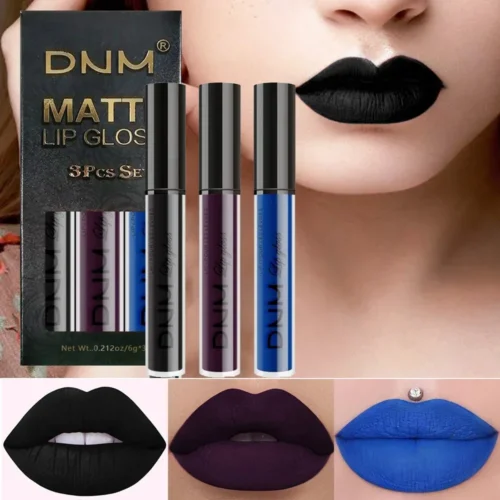 Novo batom líquido 3 tamanhos, à prova d'água, longa duração, cosmético, preto, azul, roxo, verde, fosco, brilho labial, nude, maquiagem
