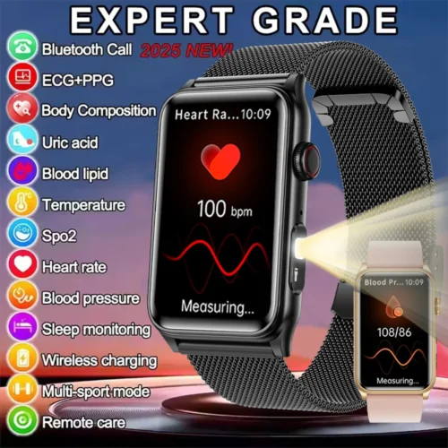 2025 novo relógio inteligente masculino led bluetooth chamada esportes smartwatch freqüência cardíaca saúde monitoramento de temperatura feminino relógios inteligentes