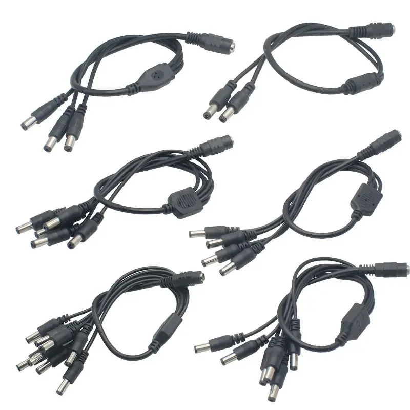 Cabo de alimentação dc 5.5x2.1mm, 1 fêmea para 2,3,4,5,6,8 macho, adaptador divisor de tomada para câmera de segurança cctv e faixa de led - Imagem 2