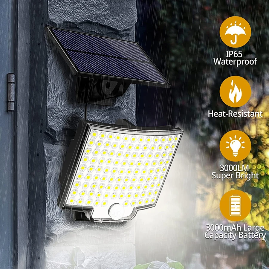 106/318 LED luz solar ao ar livre 328 holofotes LED IP65 à prova d'água sensor de movimento luzes de segurança de inundação solar humana 3 modos - Imagem 2