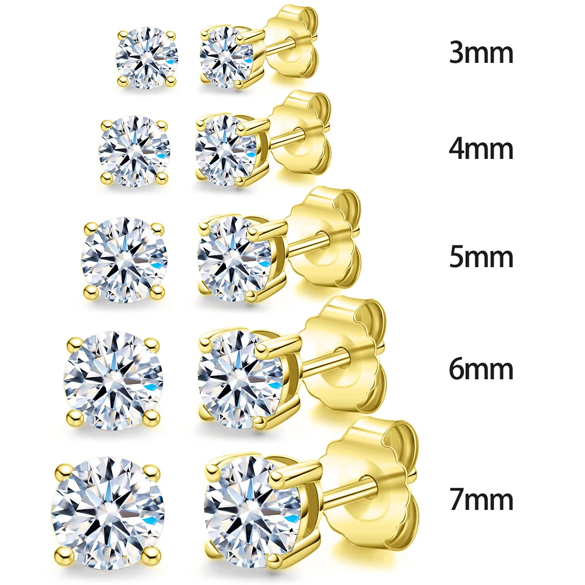 Real 925 prata esterlina 3mm 4mm 5mm 6mm 7mm ins cz zircon brincos para mulheres 18k banhado a ouro jóias finas presente para meninas - Imagem 7