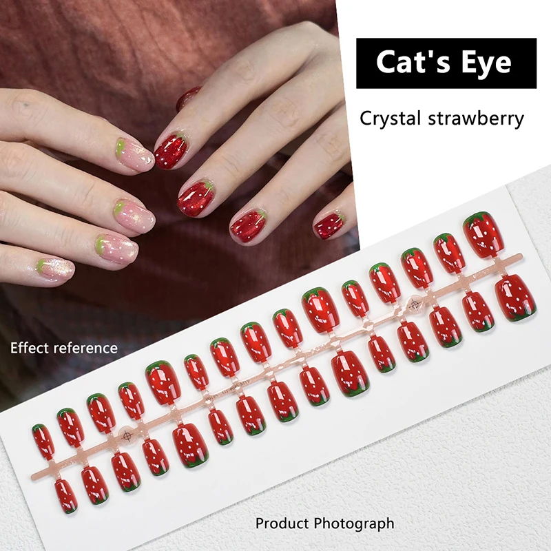 30 pçs/set unhas falsas wearable melancia morango unhas falsas simples imprensa artificial em unhas dicas arte do prego diy manicure