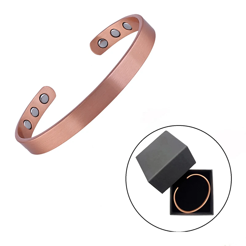 Conjunto de jóias simples pulseira de cobre puro anéis manguito pulseiras magnéticas para mulheres homens artrite saúde jóias de cobre sólido - Imagem 12