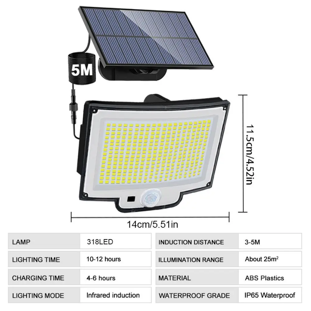 106/318 LED luz solar ao ar livre 328 holofotes LED IP65 à prova d'água sensor de movimento luzes de segurança de inundação solar humana 3 modos - Imagem 6