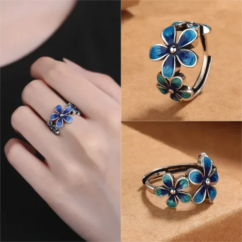 Anel de flor esmaltada cloisonne vintage ajustável estilo boêmio minimalista joias de declaração para mulheres Бижутерия ichakiльц® Ж elekt mireе