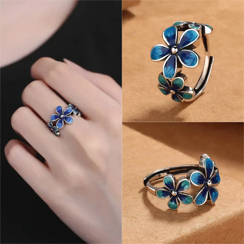 Anel de flor esmaltada cloisonne vintage ajustável estilo boêmio minimalista joias de declaração para mulheres Бижутерия ichakiльц® Ж elekt mireе