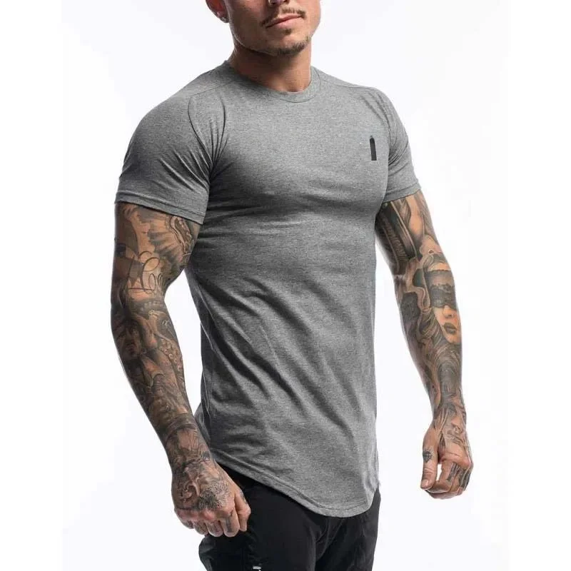 Echt novo esporte masculino elástico manga curta camiseta efeito de emagrecimento fundo redondo para fitness e corrida fora fornecimento direto - Imagem 10