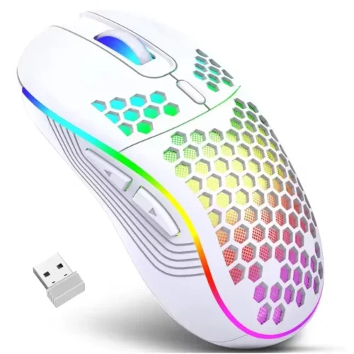 Mouse de carregamento com iluminação RGB sem fio 2.4G com DPI ajustável e ergonômico com design em favo de mel para laptop de mesa