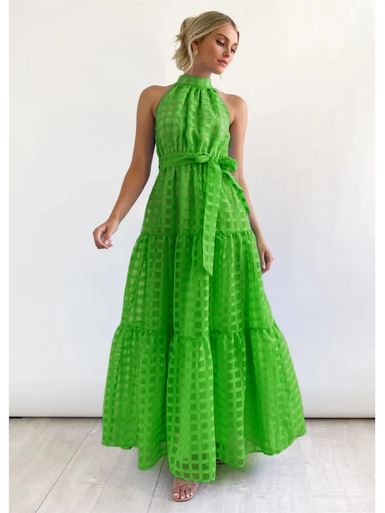 Moda elegante vestido de festa senhora sem mangas rendas vestidos longos robe femme casual férias saia vestidos para mulheres verão novo - Imagem 5