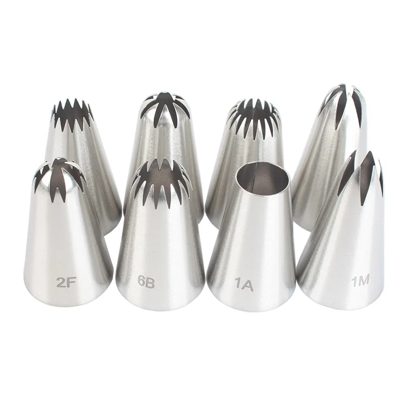 Conjunto de bicos de tubulação de 8 peças, bicos de confeiteiro de aço inoxidável, pontas de tubulação de bolo de creme para bolo de copo de biscoito de sobremesa, acessórios de cozinha - Imagem 4