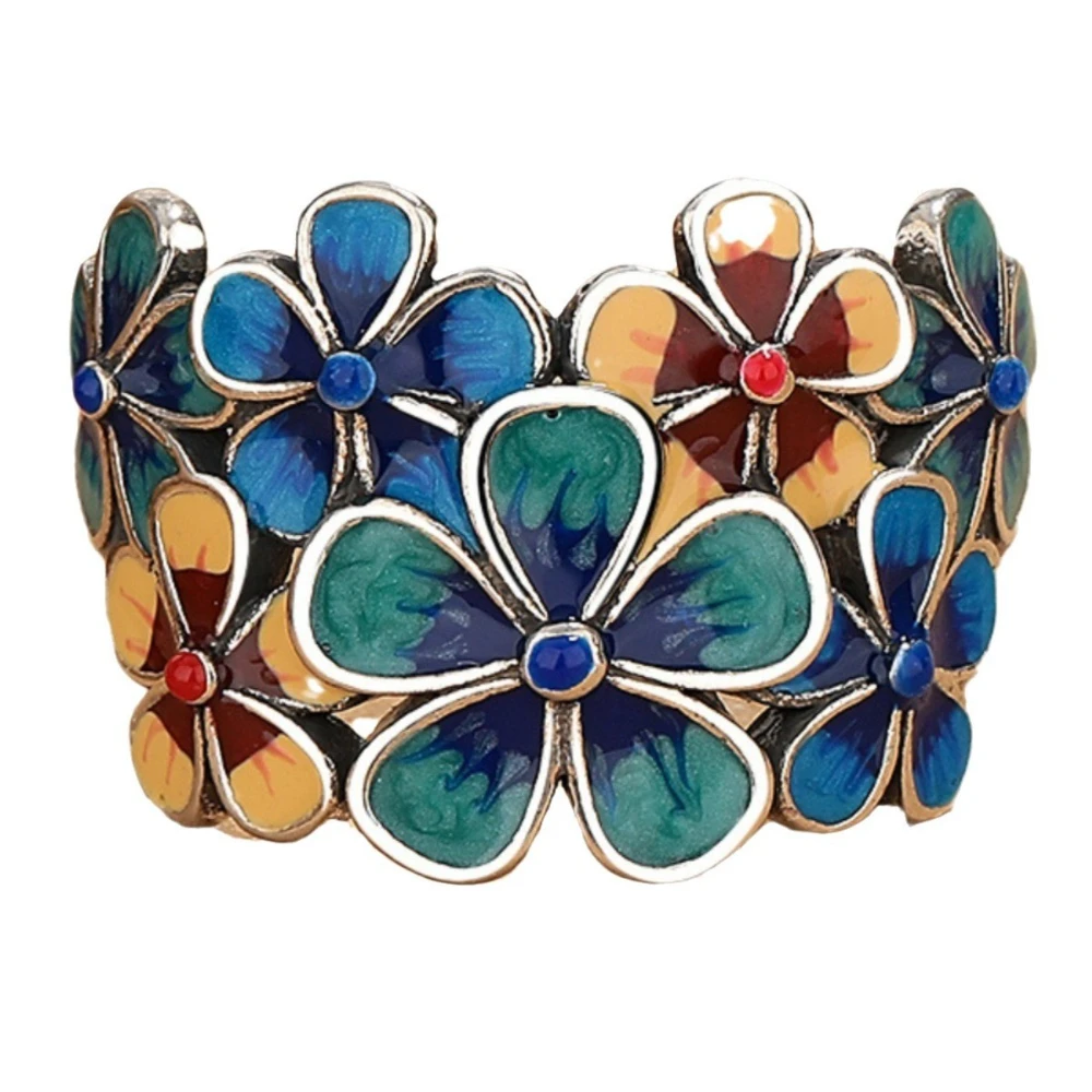 Novo anel florido esmaltado para mulheres com atmosférico retrô azul flor casal anel minimalista festa joias presente