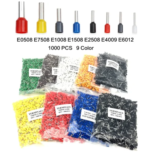 1000 pces e0508 e7508 e1008 e1508 e2508 isolado virolas terminal bloco cabo terminal fio terminal conector de friso elétrico terminador