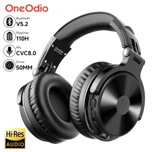Oneodio fones de ouvido bluetooth sem fio com microfone 110hrs Hi-Res dobrável sobre a orelha celulares bluetooth 5.2 para o telefone móvel pc esportes headphone