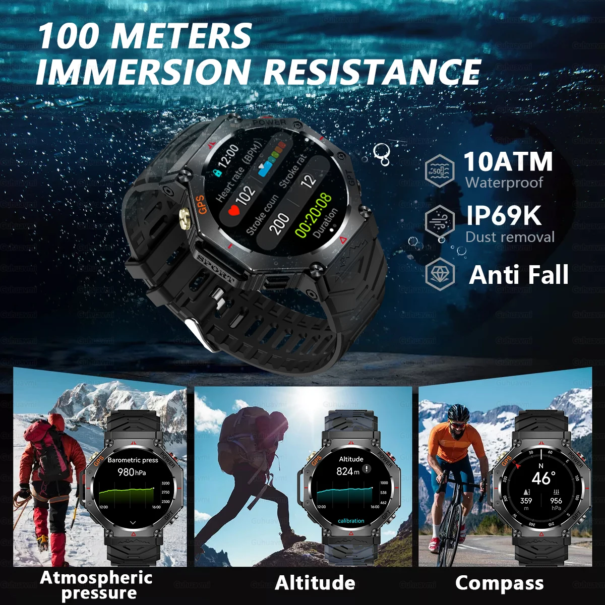 Novo Smartwatch T-Rex 3 Ultra GPS Masculino 2025, Resistente à Água 10ATM IP68, com Bússola GNSS de Banda Dupla Integrada, Estilo Militar Esportivo. - Imagem 2