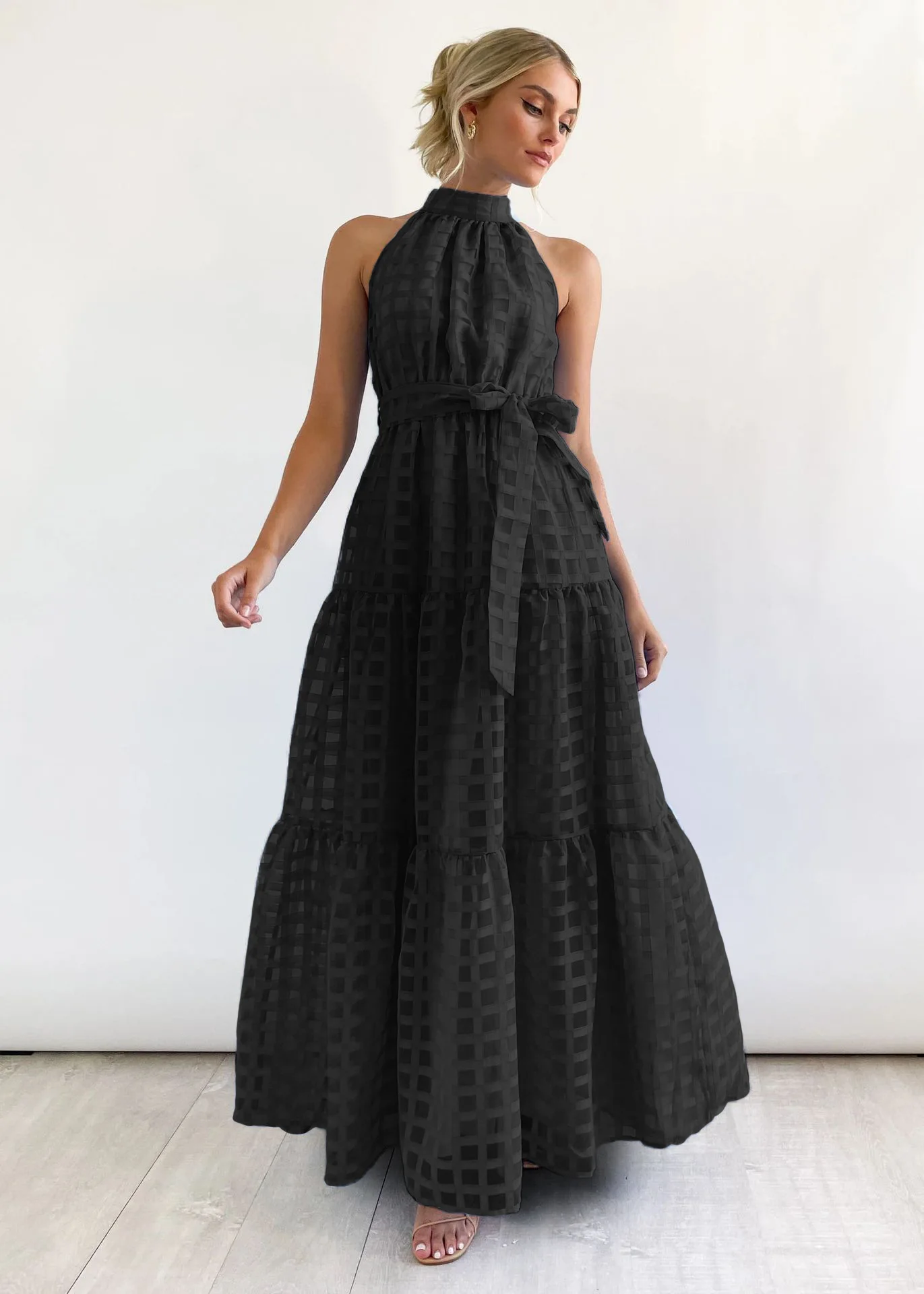 Moda elegante vestido de festa senhora sem mangas rendas vestidos longos robe femme casual férias saia vestidos para mulheres verão novo - Imagem 10