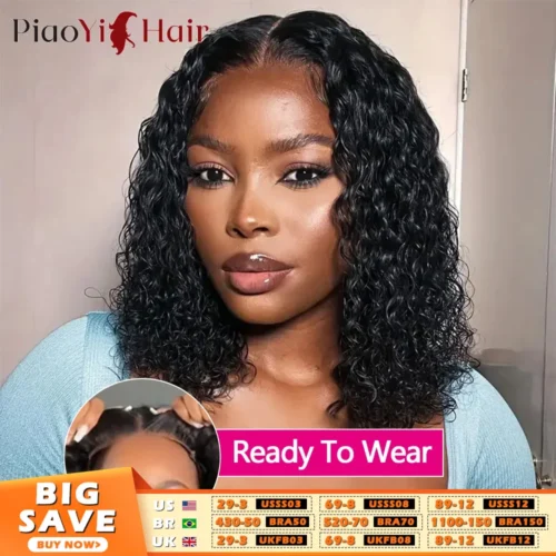 Sem cola cabelo humano onda encaracolado bob pronto para usar perucas profundas 200 densidade 4x4 peruca do laço bob 100% perucas de cabelo humano qualidade superior