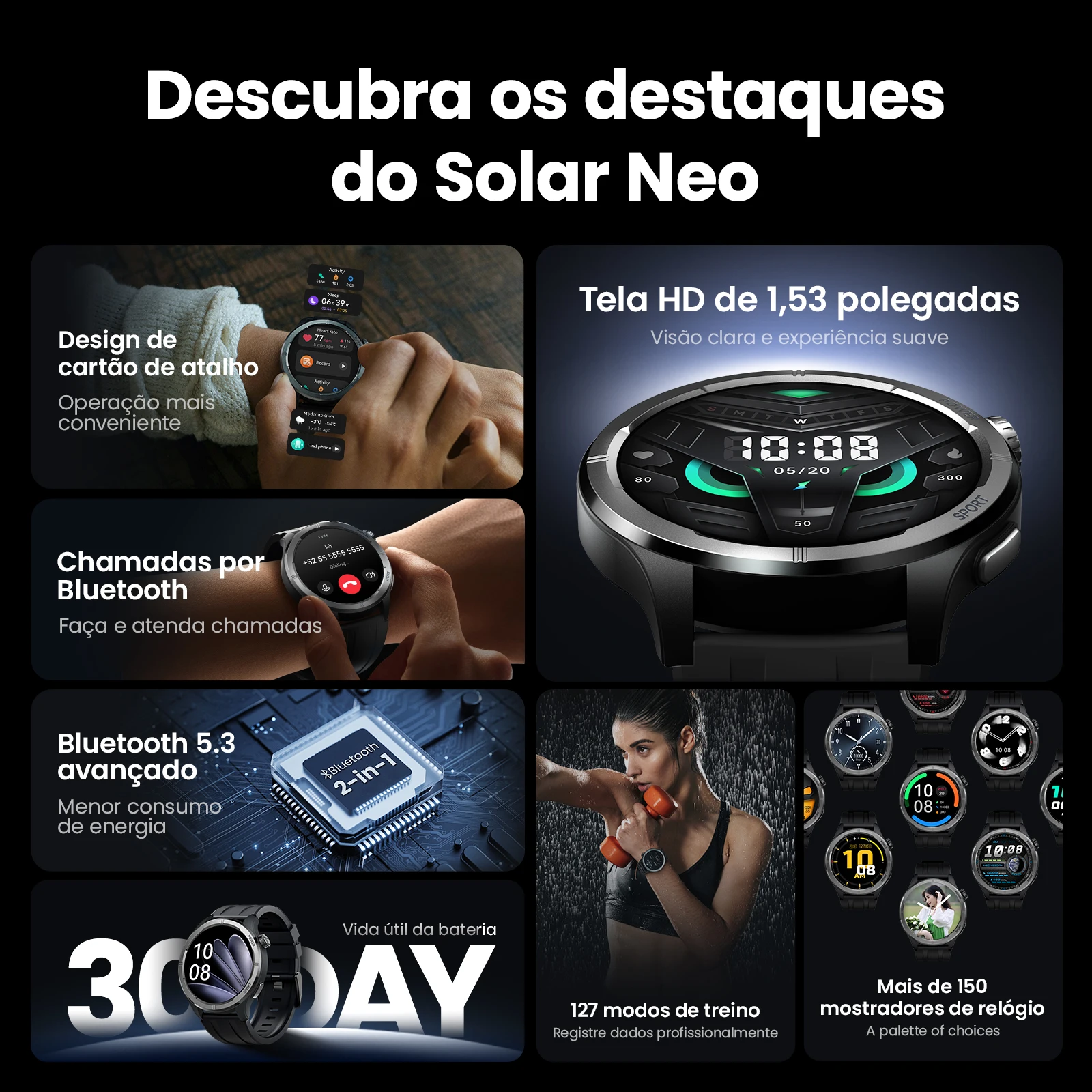 HAYLOU Solar Neo Smart Watch 1.53'' HD Display 24H Health Monitoring Bluetooth Call Smartwatch Men Women Smart Sport Watchs - Imagem 2