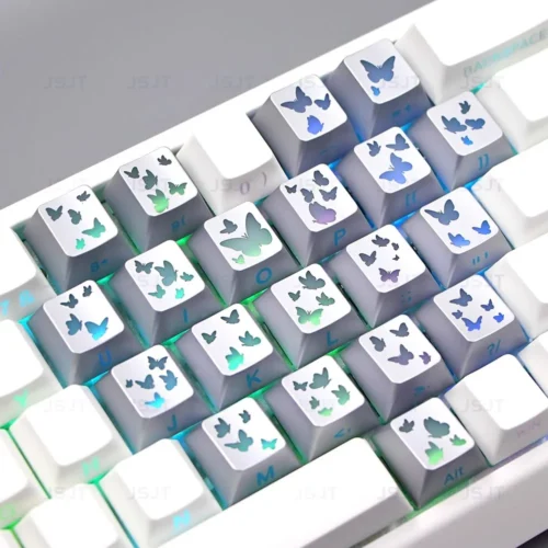 21 teclas/conjunto amor coração borboleta padrão keycaps transparente/prata em branco/lado impresso retroiluminado key caps cereja perfil keycap