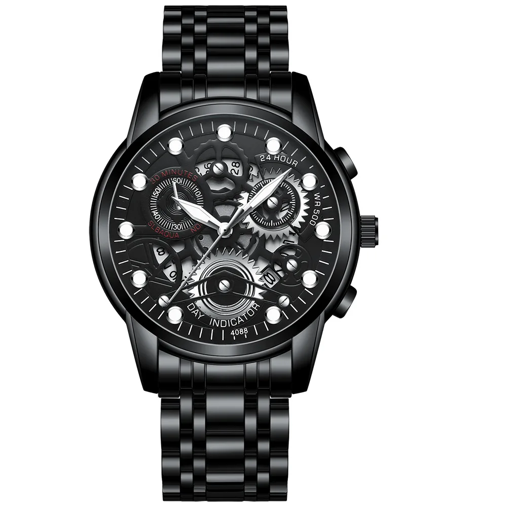 Oco para fora luxo pulseira de aço inoxidável relógio de pulso de quartzo masculino 2025 negócios casual calendário luminoso relógios à prova dwaterproof água para homem - Imagem 4