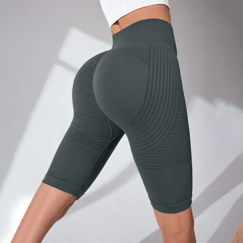 Calções de yoga sem costura feminino cintura alta listrado shorts finos sexy levantamento de bunda ginásio trainning alta elástica calças de cinco pontos