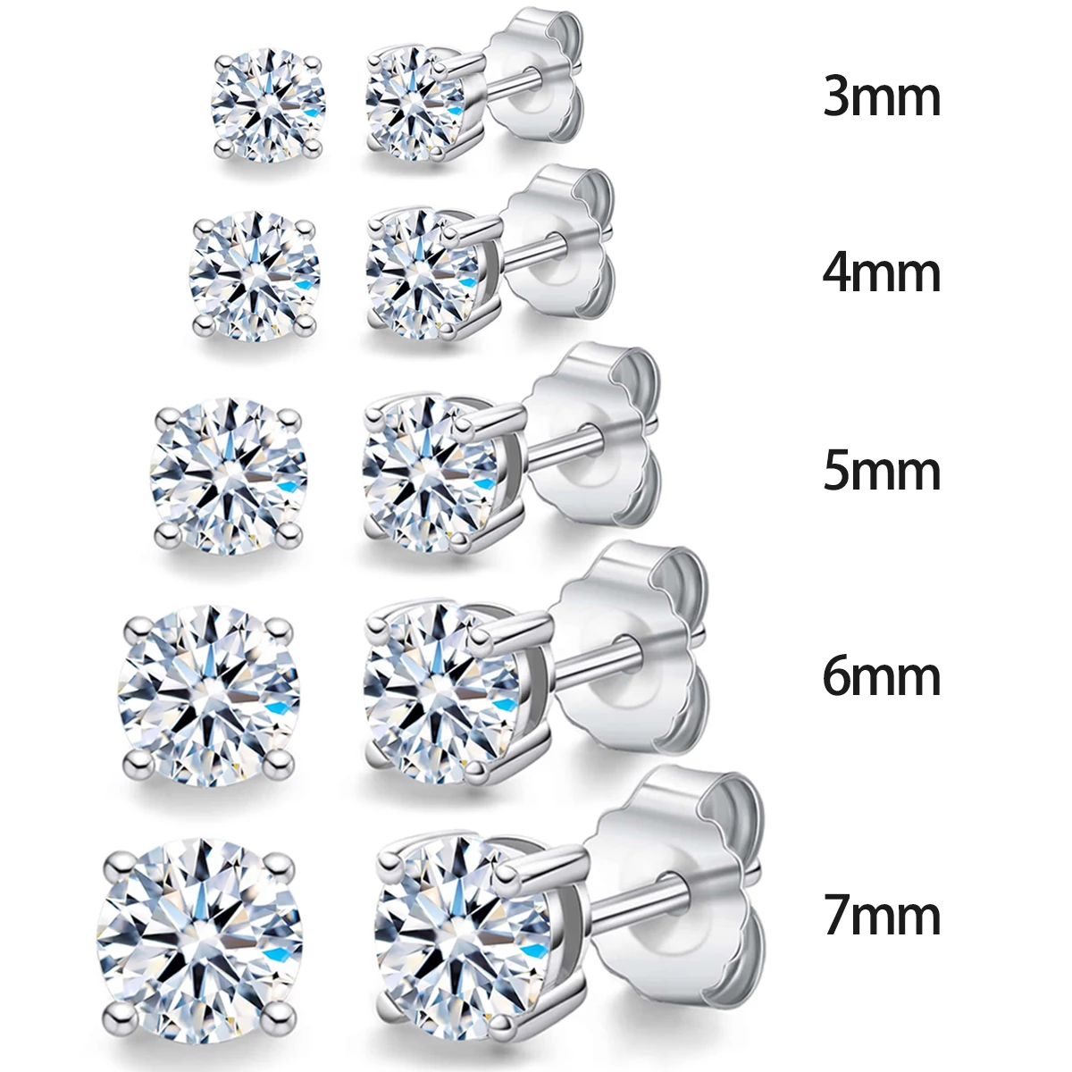 Real 925 prata esterlina 3mm 4mm 5mm 6mm 7mm ins cz zircon brincos para mulheres 18k banhado a ouro jóias finas presente para meninas - Imagem 8