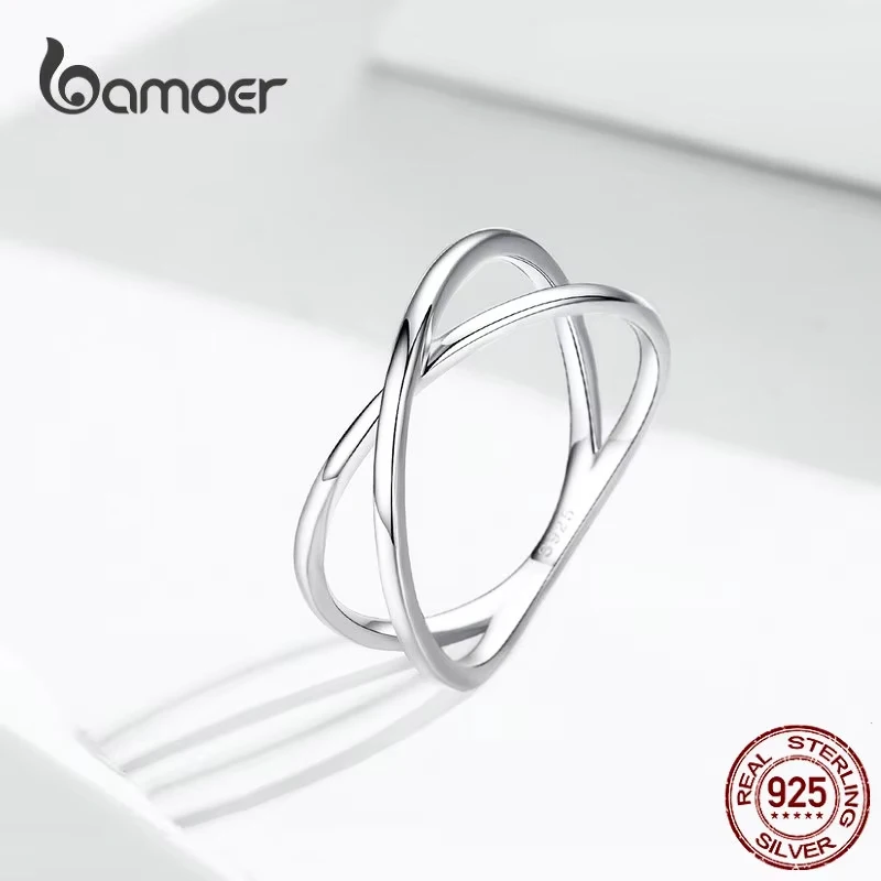 Bamoer 14k banhado a ouro x anel delicado minimalista 925 prata esterlina cruz anel para mulheres promessa jóias 2 cores scr543 - Imagem 2