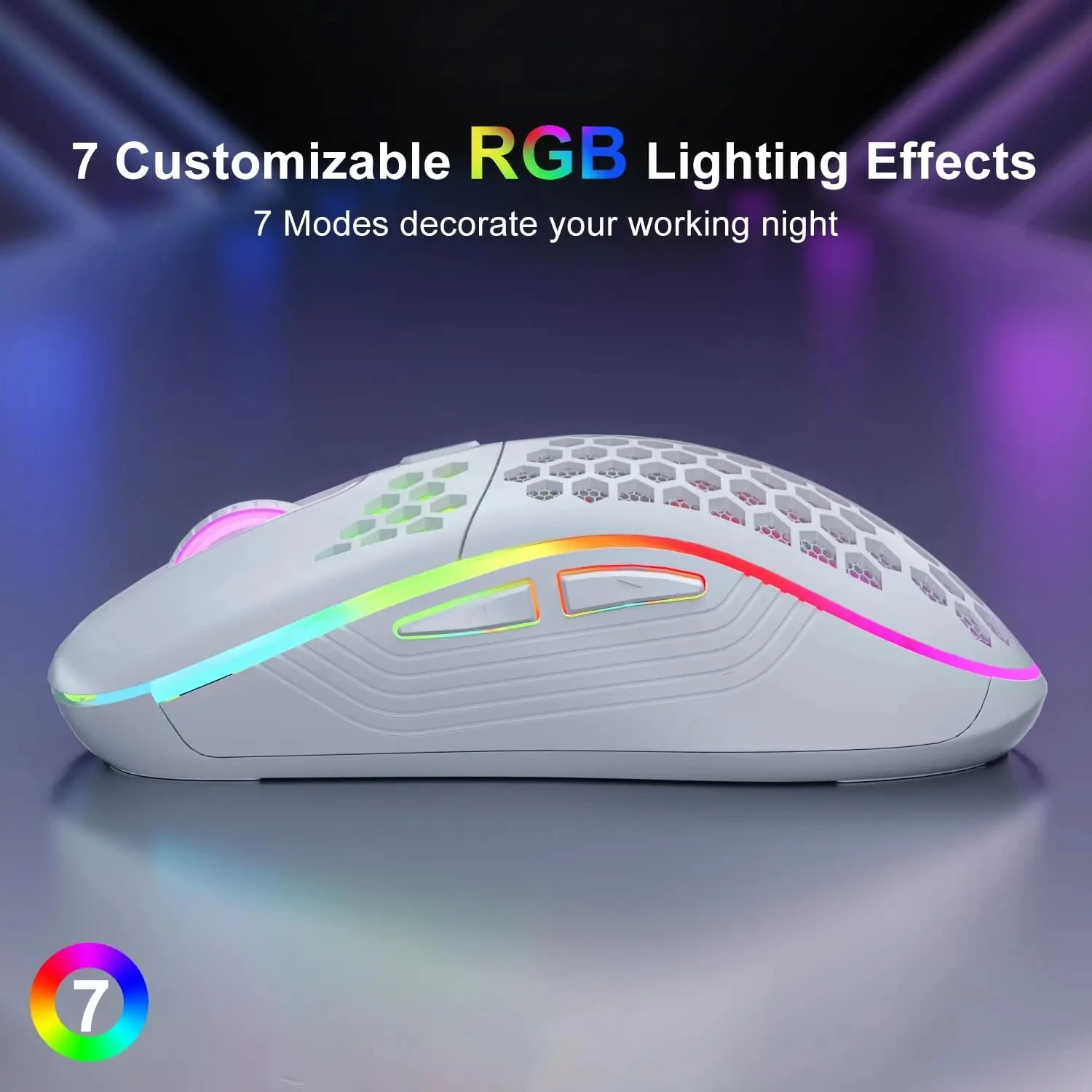 Mouse de carregamento com iluminação RGB sem fio 2.4G com DPI ajustável e ergonômico com design em favo de mel para laptop de mesa - Imagem 4
