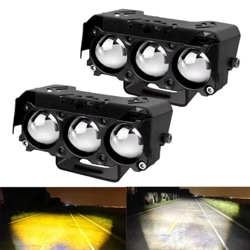 Holofote led para motocicleta, lâmpadas de trabalho, cor dupla, feixe alto/baixo, luz de neblina para carros, suvs, utvs, caminhões, 12v, mini lente, luz de condução