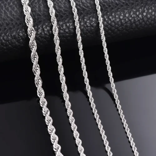 1 peça 925 prata esterlina largura 2mm/3mm/4mm corda corrente colar/pulseira para homens mulheres homem moda corrente colar