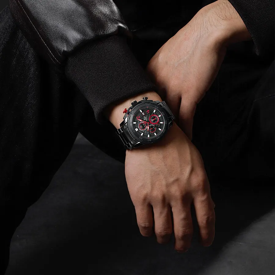 Relógios NAVIFORCE em aço inoxidável para homem, à prova d'água, com mostrador luminoso e cronógrafo, ideais para uso casual e profissional. - Imagem 3