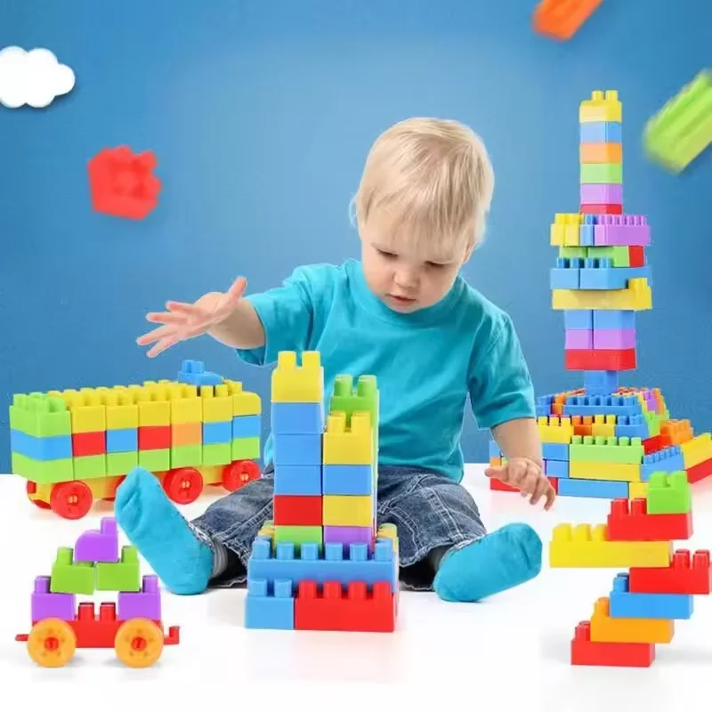 100/130 peças de brinquedos de empilhamento montados para crianças, grandes partículas de blocos de construção, brinquedos educativos para educação infantil - Imagem 2