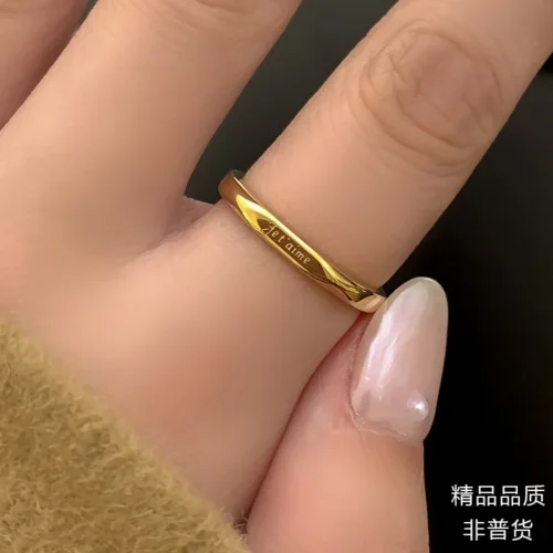 Anel de aço titânio personalizado para mulheres, francês eu te amo, banhado a ouro 18k, não desbotando, elegante