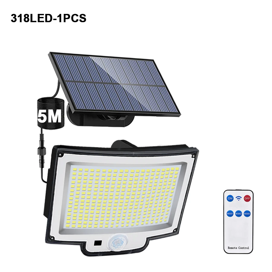 106/318 LED luz solar ao ar livre 328 holofotes LED IP65 à prova d'água sensor de movimento luzes de segurança de inundação solar humana 3 modos - Imagem 17