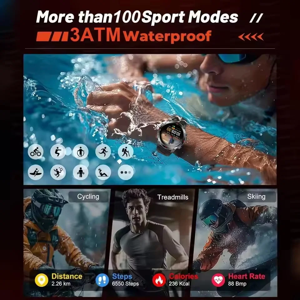 Novo Smartwatch Esportivo Profissional com GPS para Atividades ao Ar Livre (Ciclismo, Corrida, Natação), Bússola, Altímetro, Resistência à Água 3ATM, Pulseira Esportiva Masculina - Lançamento 2025 - Imagem 3