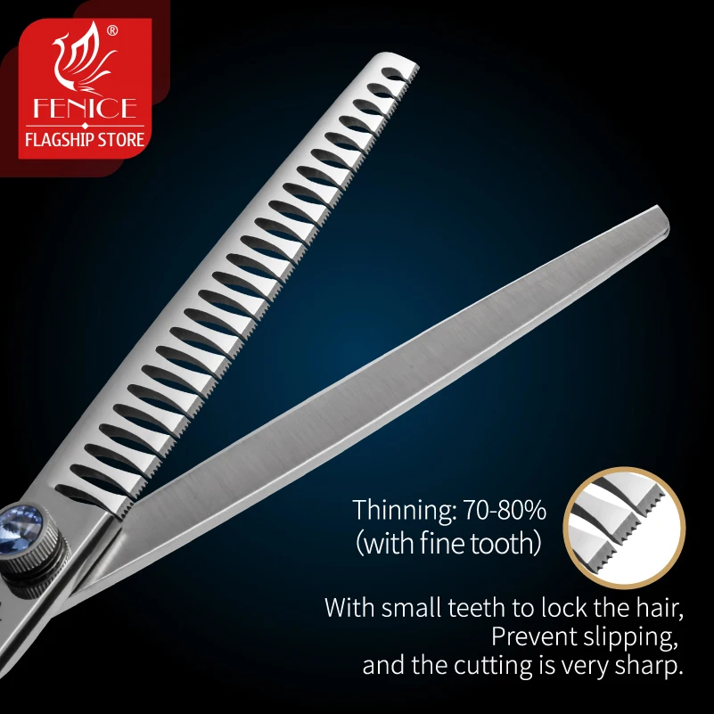 Tesoura profissional Fenice para cuidados com animais de estimação, pedaços de tesoura para beleza de cães, Cães Itens desbaste, 7,0 7,5 8,0" - Imagem 4