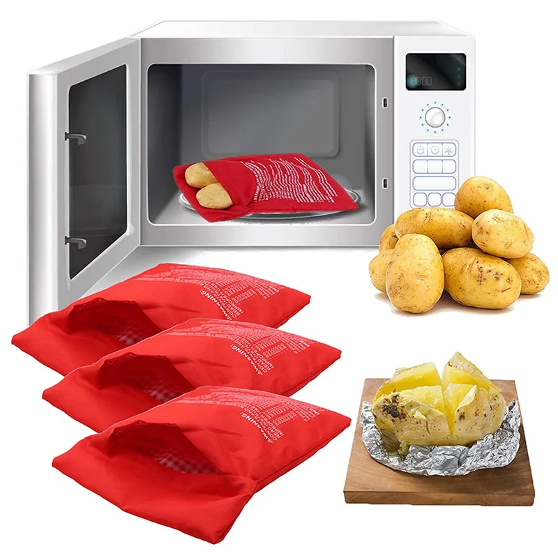 Saco de batata de microondas reutilizável expresso saco de fogão de batata de microondas cozido batata perfeita 4 minutos vermelho cozido bolsa