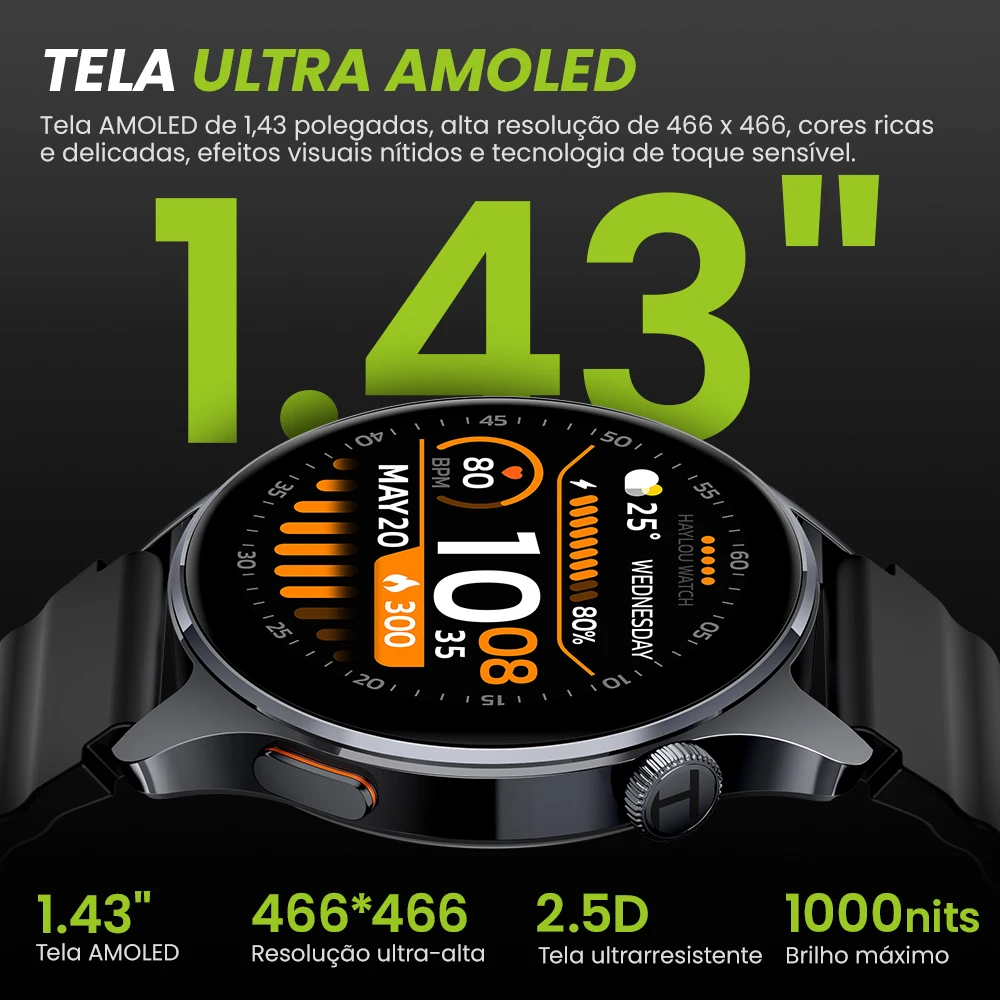 Relógio Inteligente HAYLOU Watch 4S com GPS, Tela AMOLED HD de 1,43”, Posicionamento GPS por 5 Satélites, Mais de 120 Modos de Treino, Ideal para Esportes e Fitness. - Imagem 4