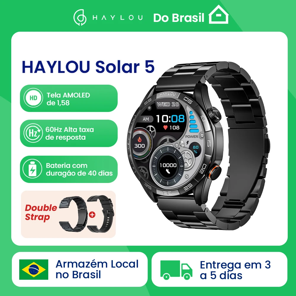 Haylou solar 5 smartwatchs 1.58 display amoled 60hz relógio inteligente chamada de voz 24h monitoramento saúde esportes smartwatch para homem