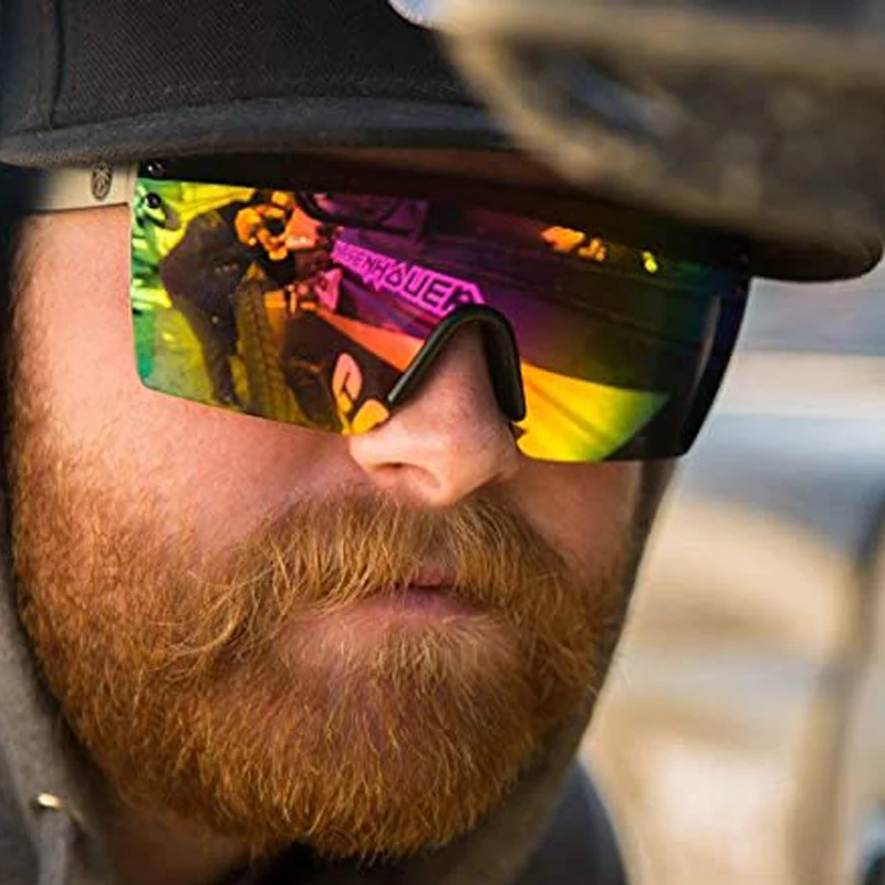 Montando óculos protetores para homens, lentes espelhadas, óculos ao ar livre, óculos esportivos, marca de luxo