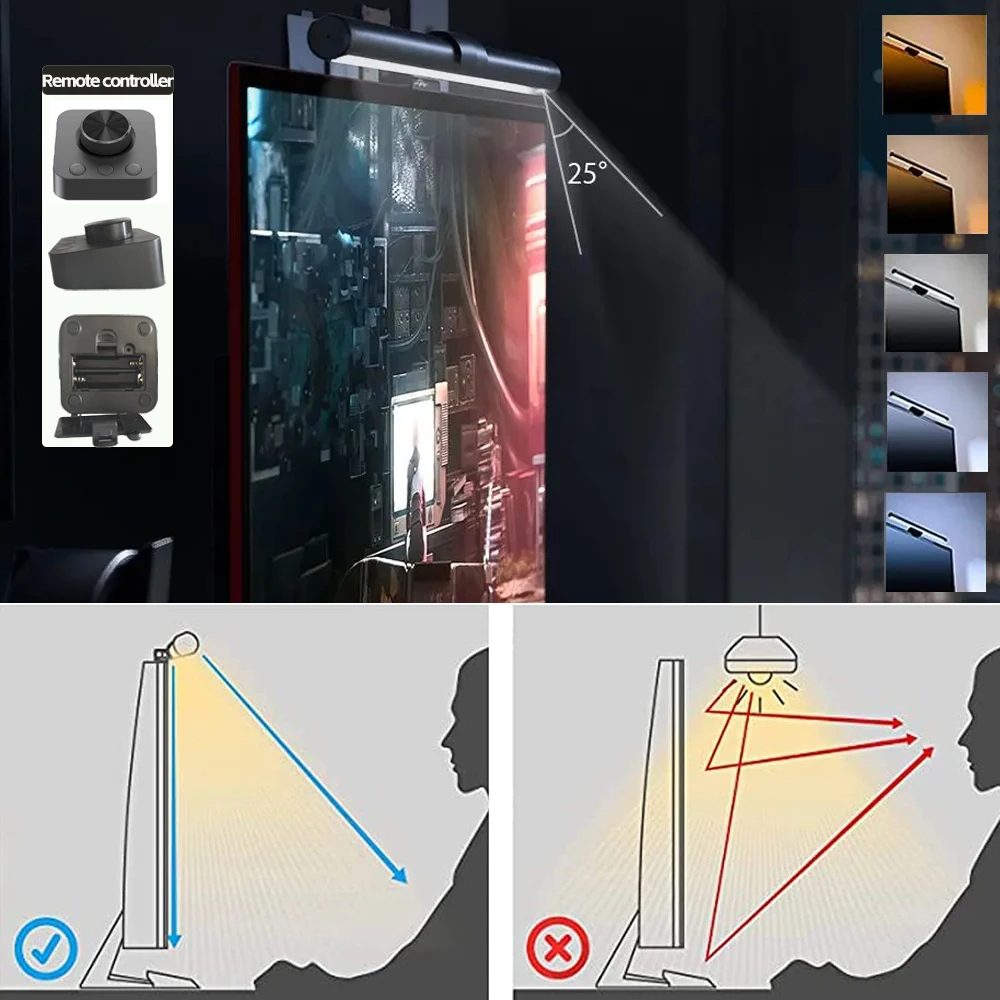 Lâmpada de mesa led para cuidados com os olhos, barra de luz para monitor de pc, tela rgb, barra de luz com escurecimento contínuo, lâmpada de mesa suspensa para leitura - Imagem 3