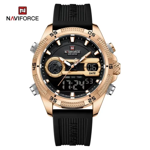 Naviforce relógios esportivos militares para homens moda pulseira de silicone relógio de pulso à prova dwaterproof água masculino display duplo despertador luminoso