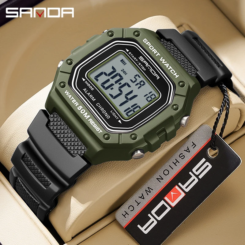 Sanda 2156 moda masculina relógio militar resistente à água esporte relógios exército grande dial led digital relógios de pulso cronômetros para o sexo masculino