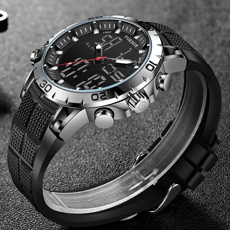 Foxbox relógios masculinos esporte marca superior de luxo dupla exibição relógio quartzo militar à prova dwaterproof água relógio eletrônico digital homem - Imagem 4