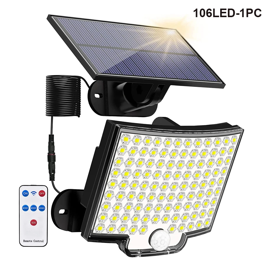 106/318 LED luz solar ao ar livre 328 holofotes LED IP65 à prova d'água sensor de movimento luzes de segurança de inundação solar humana 3 modos - Imagem 16