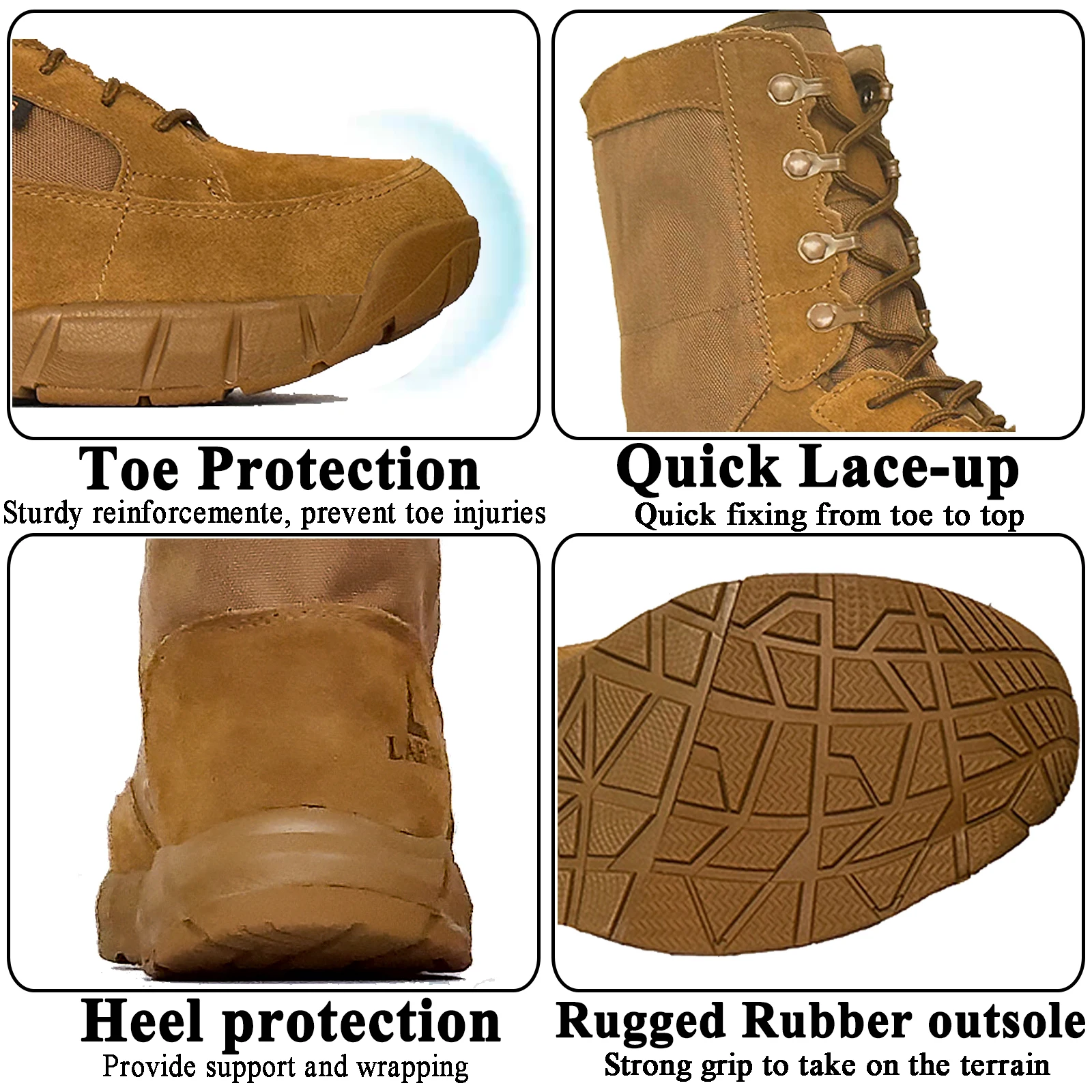 LAHORS Botas táticas masculinas leves originais com zíper treinamento de combate com cadarço à prova d'água caminhadas ao ar livre sapatos respiráveis - Imagem 5