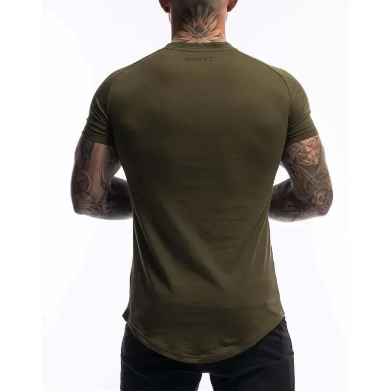 Echt novo esporte masculino elástico manga curta camiseta efeito de emagrecimento fundo redondo para fitness e corrida fora fornecimento direto - Imagem 5
