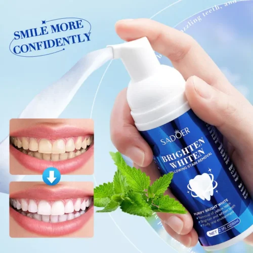SADOER Mousse de limpeza de dentes branca brilhante, tártaro de limpeza, gengivas, dentes, cuidados de fixação de dentes orais frescos