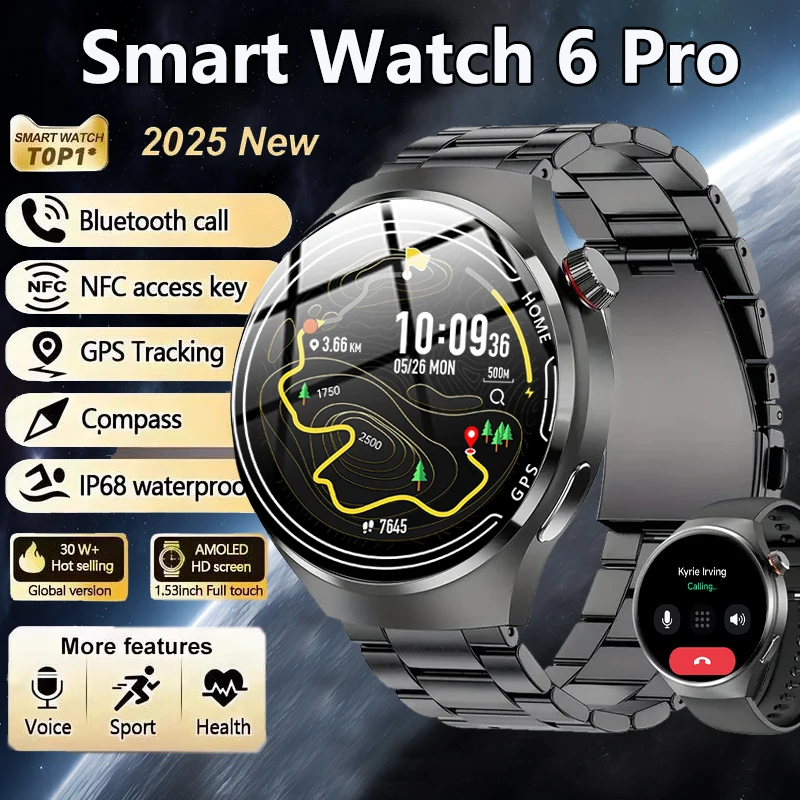 Novo Smartwatch Masculino 2025 com NFC, S10 Pro, GPS, Tela AMOLED HD 360*360, Monitoramento de Frequência Cardíaca, Chamadas Bluetooth, Monitoramento de Saúde e Smartwatch Feminino.