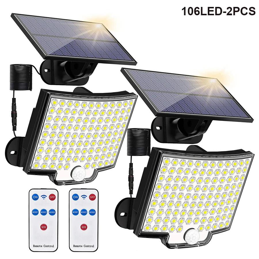 106/318 LED luz solar ao ar livre 328 holofotes LED IP65 à prova d'água sensor de movimento luzes de segurança de inundação solar humana 3 modos - Imagem 11